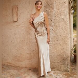 One Shoulder Champagne Bridesmaid Dress